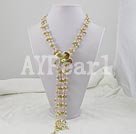 Discount garnet and pearl shell flower necklace