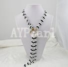 black crystal and howlite and shell flower necklace