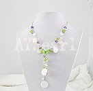 pearl white shell and amethyst Y shape necklace