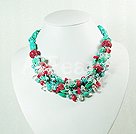 pearl crystal and coral and turquoise fashion necklace
