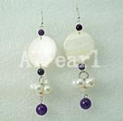 Handmade shell amethyst pearl earrings