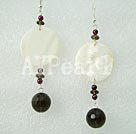 shell and garnet and smoky quartz earrings with 925 silver hook under $ 5