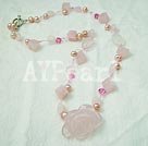 Discount pearl and rose quartz flower necklace