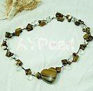 tiger's eye and white crystal and pearl necklace