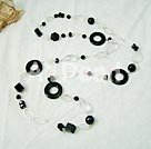 925 silver black agate and white crystal necklace Under $ 40