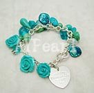 turquoise flower and crystal and shell fashion bracelet