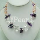 pearl crystal and rose quartz necklace under $ 10