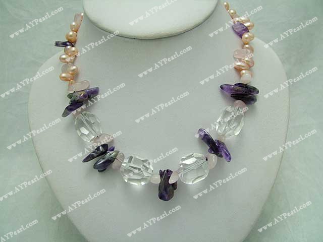 Handmade pearl crystal rose quartz necklace