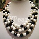 Discount 10mm black agate and white sea shell beaded necklace