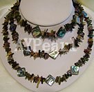 triple strand tourmaline and abalone shell necklace