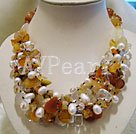 multi strand pearl crystal and agate necklace