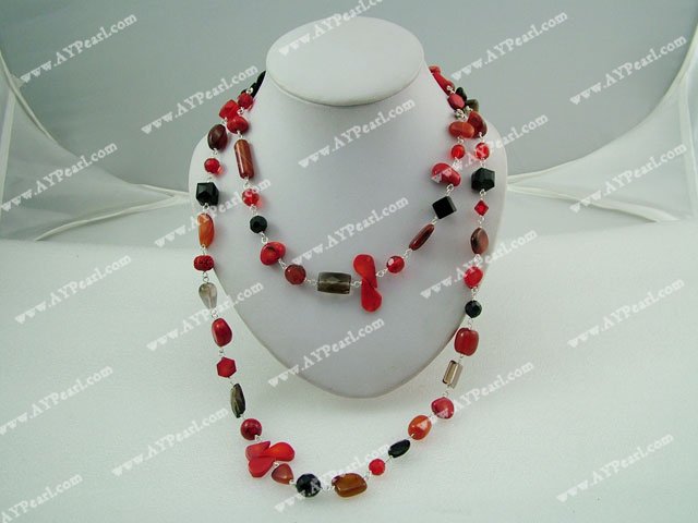 Handmade coral agate crystal necklace