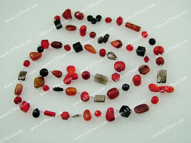 Handmade coral agate crystal necklace