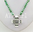 6-7mm dyed pearl and tibet silver flower necklace