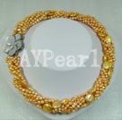 3-4mm twisted yellow pearl necklace