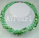 3-4mm twisted green coin pearl necklace