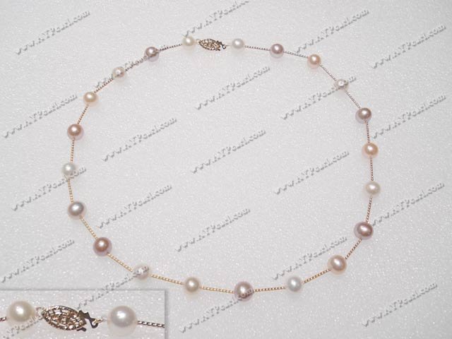 14k gold-plated chain three colored pearl necklace