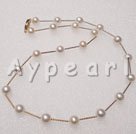 14k gold plated chain 7-8mm white pearl necklace