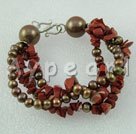 brazalete de perlas y de jaspe rojo