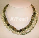pearl and aquamarine chips necklace