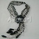 Handmade white crystal black agate necklace 