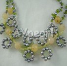 Discount pearl and peridot and serpentine jade flower necklace