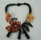 Discount black agate and red agate flower necklace