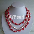 pearl and coral strand necklace