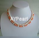 pearl and coral beaded necklace under $ 15