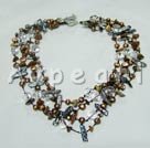 Handmade Biwa pearl crystal tiger eye necklace