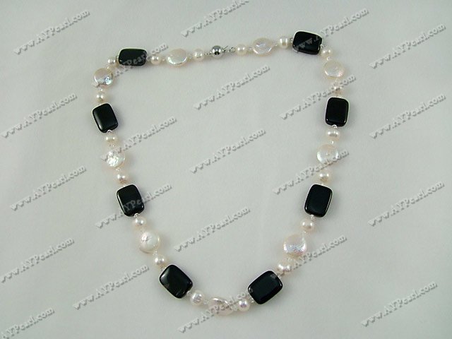 pearl and black agate necklace