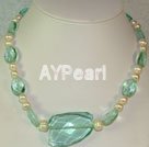 Handmade blue quartz pearl necklace