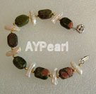 biwa pearl and green piebald stone bracelet
