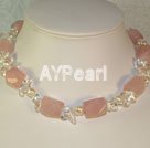 rose quartz and white crystal necklace
