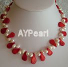 fashion coral and pearl necklace under $ 15
