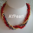 pearl and coral choker necklace Under $ 10