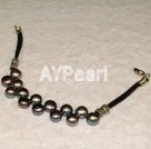 7-8mm black pearl black cord bracelet