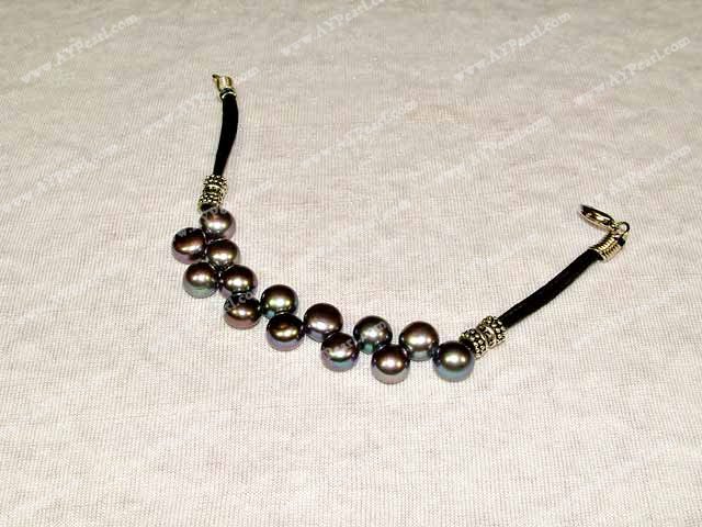 7-8mm black pearl black cord bracelet