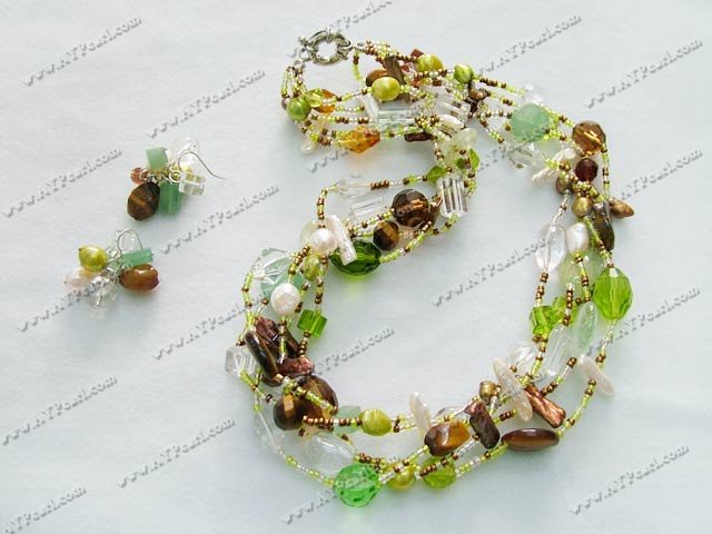 Handmade pearl crystal tiger eye set