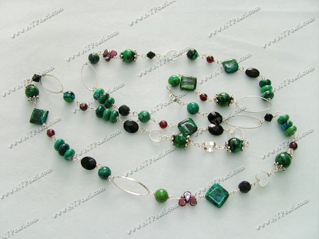 garnet and phoenix stone and black crystal necklace