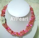 Handmade Cherry quartz and  pearl necklace