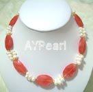 pearl and cherry quartz necklace
