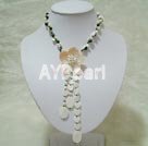 pearl and cat's eye and shell flower necklace