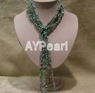 pearl and aquamarine chips charm necklace