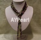 pearl and garnet and green rutilated quartz y necklace under $ 20