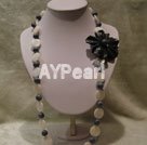 blue sponge coral and black jade flower necklace