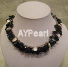 black agate and white coin pearl necklace under $ 30