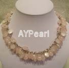 rose quartzs white pearls necklace