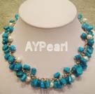 turquoises white pearls necklace