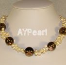 pearl and smoky quartz necklace